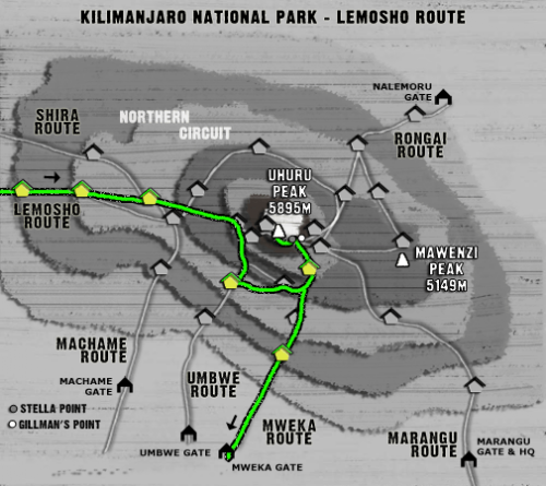 Map Kilimanjaro Lemosho Route (7 days)